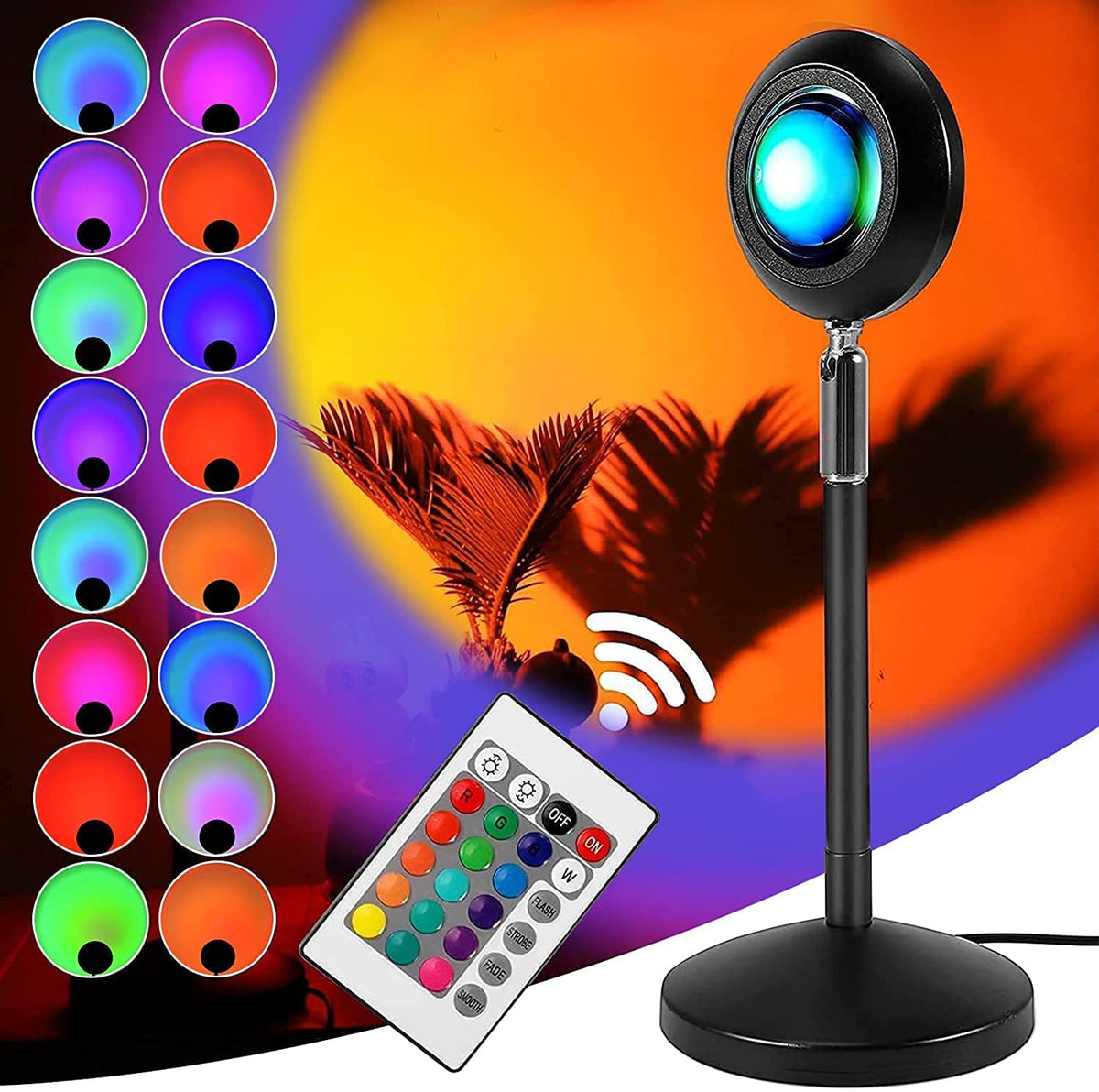 16 Colors Sunset Lamp Projector 360 Degree Rotation Color Changing Rainbow  Projection Light Romantic Visual LED Light with Tripod Sunset Floor Lamp
