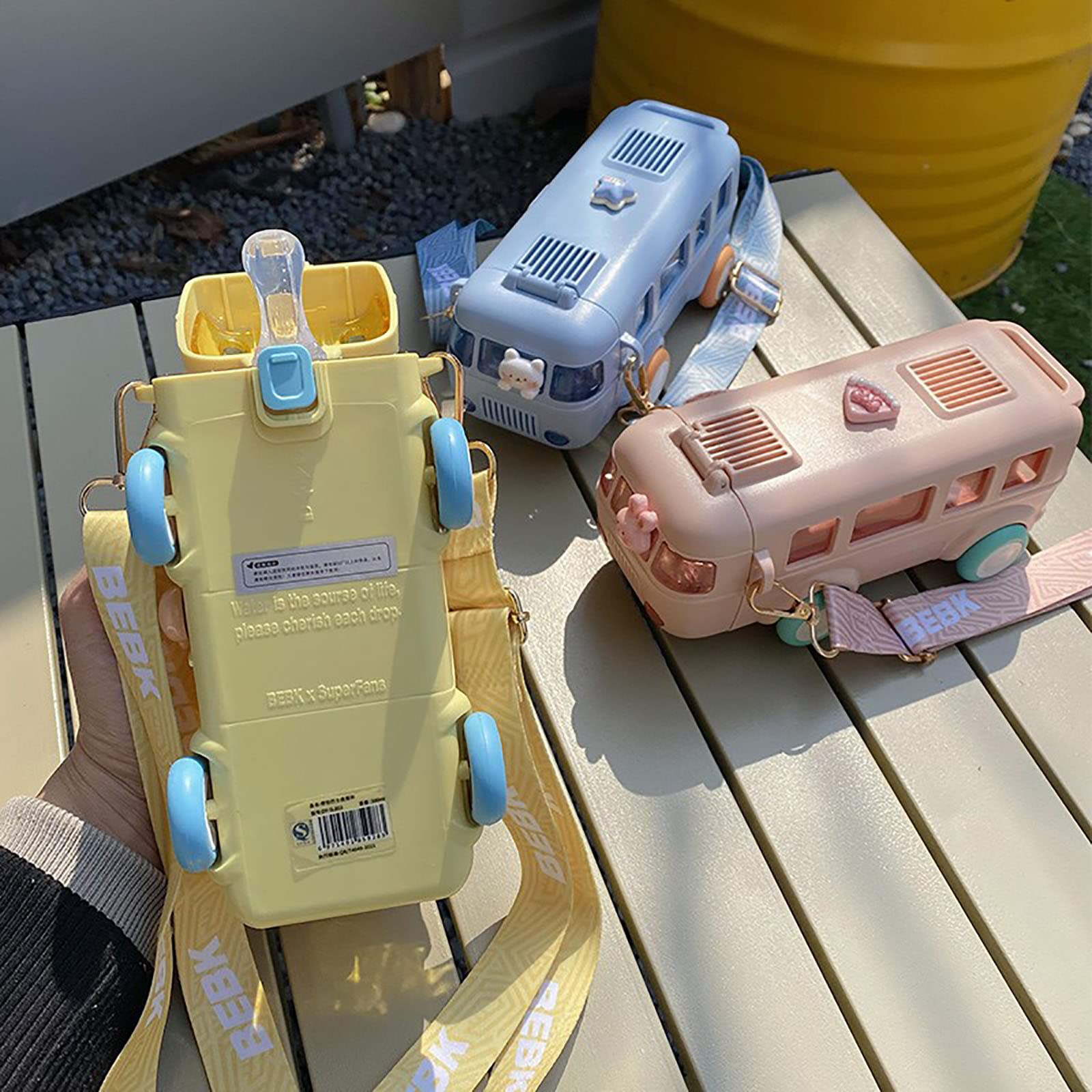 School Bus Shaped Water Bottle With Straw, Anti-fall Kids Car Cup