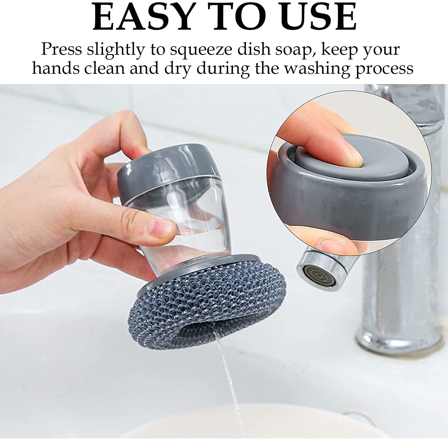 Dish Scrub Brush with Soap Dispenser,Soap Dispensing Palm Brush Set,Pack of  3 Kitchen Cleaning Brush with Washing Up Liquid Dispenser for Pot Pan Sink